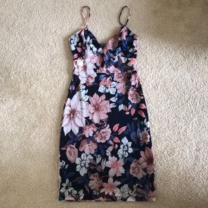 Fashion Nova Mini Floral See-through Panel Dress